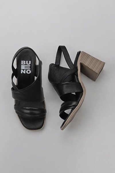 BUENO Shoes Siyah Deri Kadın Topuklu Sandalet 01wy3705