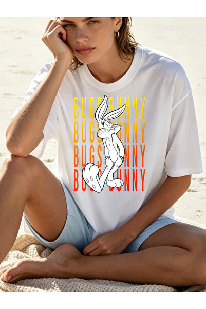 Fleck تي شيرت نسائي مطبوع عليه رسوم كارتونية من Bugs Bunny، نمط صيفي كاجوال، ...