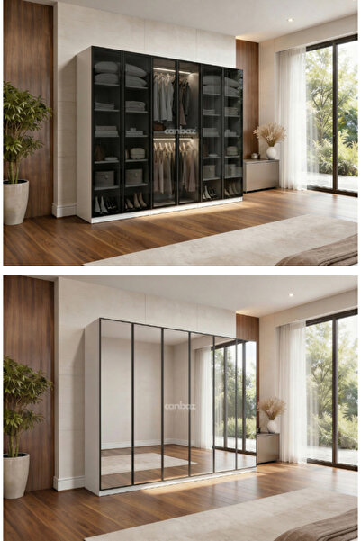 CANBAZ FURNİTURE Esla modüllü 6 cam kapaklı %100 MDF (KURULUM DAHİL)