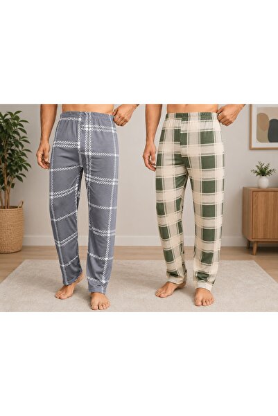 Serena Pantaloni de pijama barbat big size 2 piese/set - multicolor