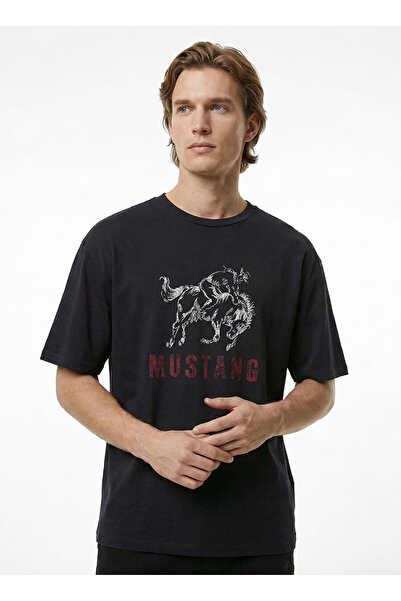 Mustang Siyah Erkek %100 Pamuk T-Shirt M6SM-TST1599