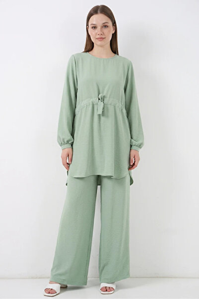 Generic Brand Women's Round Neck High Waist Green Two-Piece Set