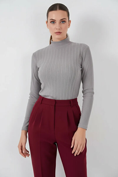 buğrahayalin Women's Turtleneck Vertical Striped Gray Bodysuit