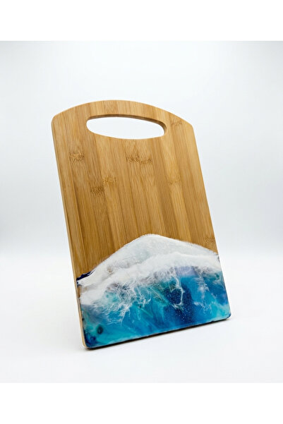 Alpha Spark Epoxy Tocător și Platou Artizanal „Deep Azure Wave” – Bambus & Ră...