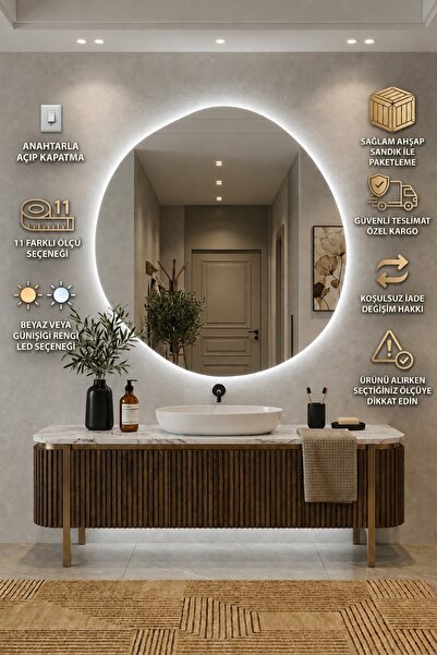 CG HOME Arya Asimetrik Ledli Ayna Modern Banyo Aynası Şık Tasarım Konsol Ayna...