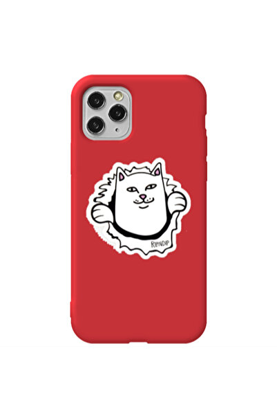 Other Apple iPhone 11 Pro White cat Red Colored Silicone TPU Θήκη