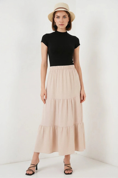 Efnaz style Women's Ruffled Layered Beige Skirt