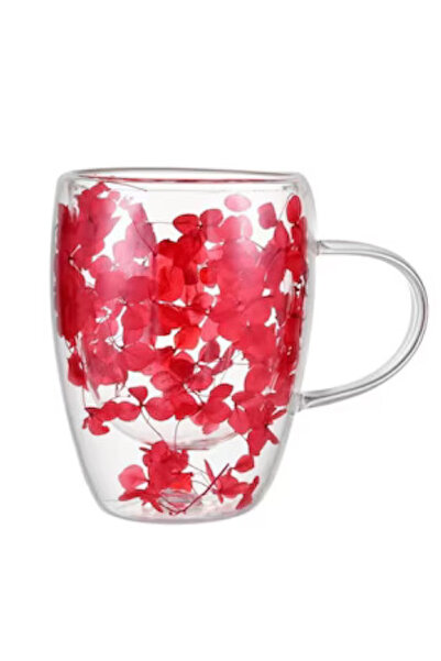 Osena Cana Cafea si Ceai cu Perete Dublu, cu Flori Uscate, Rosu, 350ml