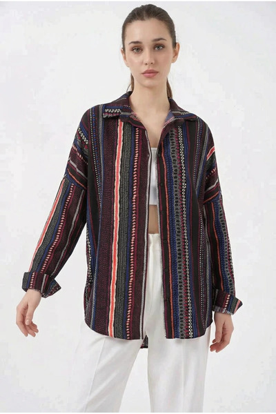 buğrahayalin Women's Graphic Patterned Viscose D.Navy Blue Shirt