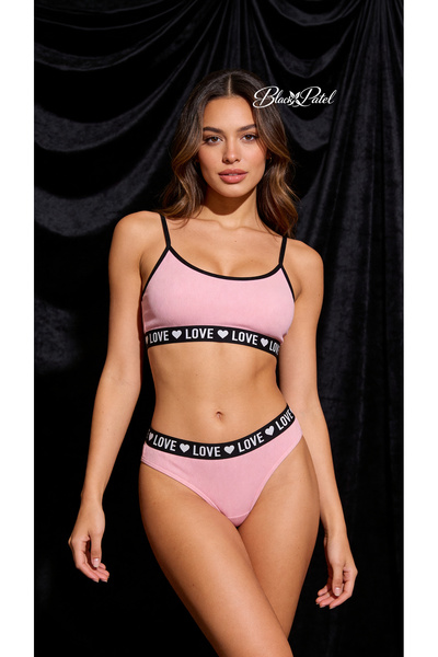 BlackPatel Love Pink Rib Bikini Takımı