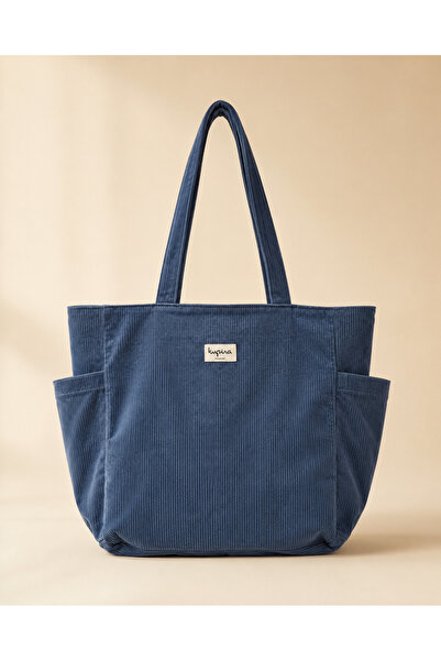KUPİNA Blue Cord Tote El Yapımı Kadife Bez Çanta