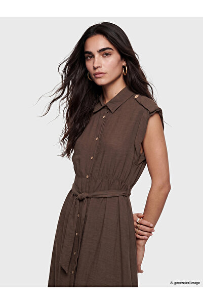 LC Waikiki Nevavm Linen-Look Shirt Dress with Belt and Waistband