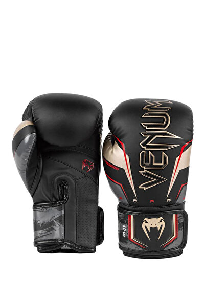 Venum Elite EVO Boxing Gloves Black Gold Red Unisex Boks Eldiveni