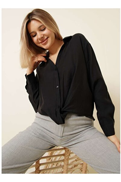 EsSo butik Women's Modal Fabric Crop Shirt with Drawstring Detail