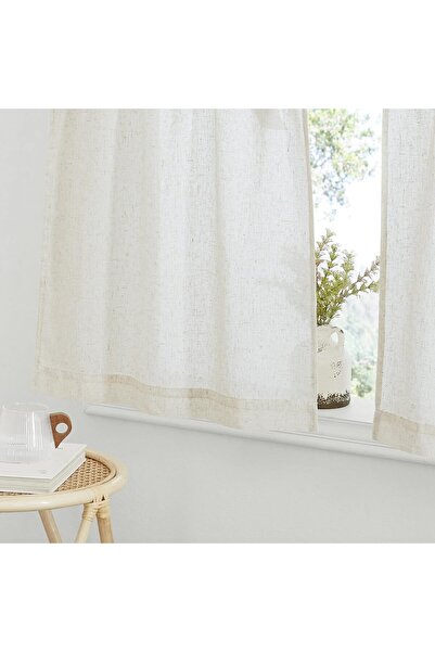 PONY DANCE Perdele scurte pentru fereastra băii, tip panou, stil rustic, set de 2, L 60 x Î 90 cm, din in, semi-transparente, stil bistro, bej, pentru bucătărie.