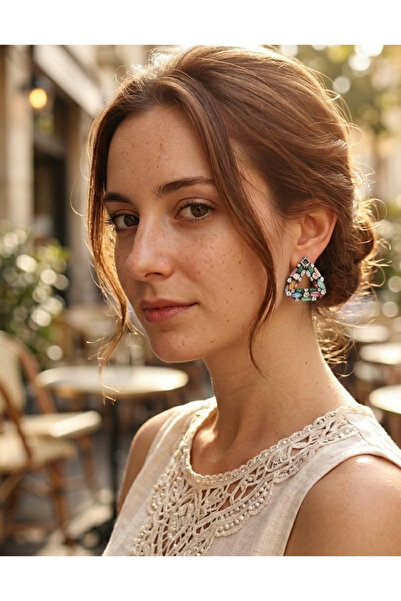 Retrovy Store Colorful Stone Triangle Earrings