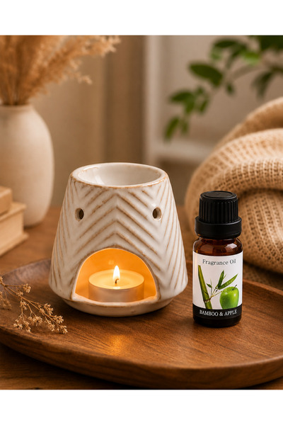 HOME AURAA Eternity Oil Burner set I Oil Burner & Fragrance Oil - Bamboo & Ap...