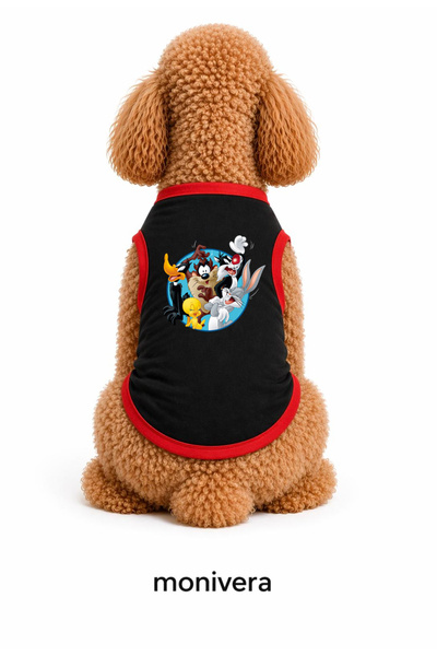 Modetra New Season Summer Looney Tunes Printed Colorful Ribbed Dog Outfit - U...