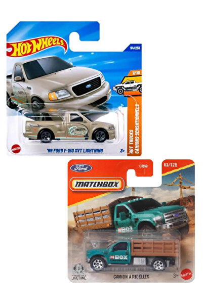 HOT WHEELS 89 Ford F-150 + Matchbox FORD F350 STAKE BED TRUCK 2 adet KAMYONET...