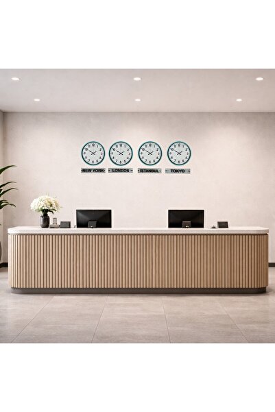 ForWhat 4Pcs 36cm Spherical Wall Clock Set with Turquoise Sign for Office Hom...