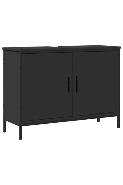 vidaxl Dulap pentru chiuvetă baie, negru, 80x30x60 cm, lemn prelucrat