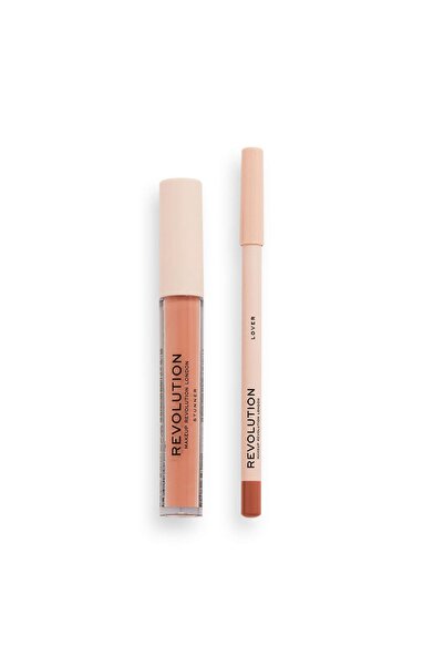 Makeup Revolution London Set, Ruj lichid, Lover, 3 ml +, Contur de buze de pr...