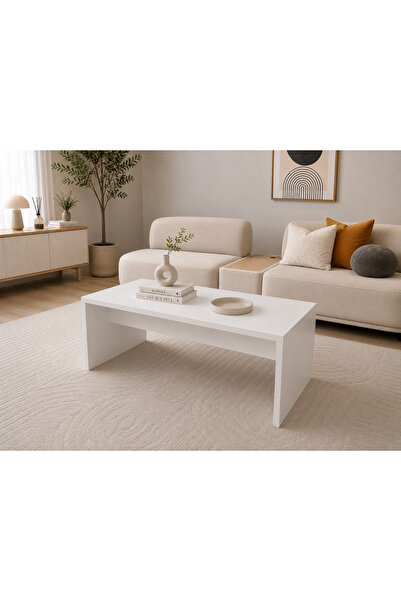 Nenu Nova Beyaz Orta Sehpa Modern Minimalist Salon Sehpası Dikdörtgen Orta Masa