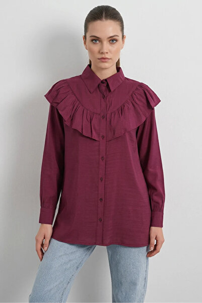 Şeker Portakalım Women's Ruffle Detailed Burgundy Shirt Tunic