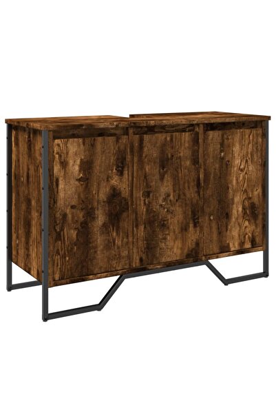 vidaxl Dulap chiuvetă baie, stejar fumuriu, 91x35x60 cm lemn prelucrat