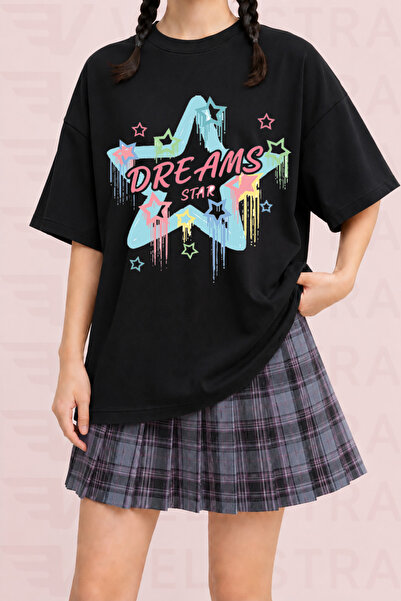 Velostra Γυναικείο ρετρό μπλουζάκι Dream Star με στάμπα Oversize Crew Neck απ...