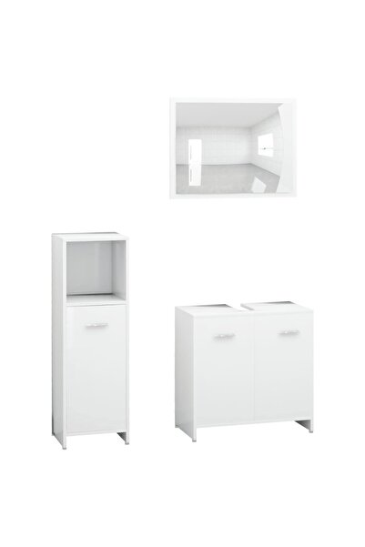 vidaxl Set mobilier de baie, 3 piese, alb, lemn prelucrat