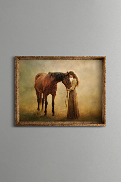 epiqart Women and Horses Friendship - Vintage Patterned Frame - Slim Model