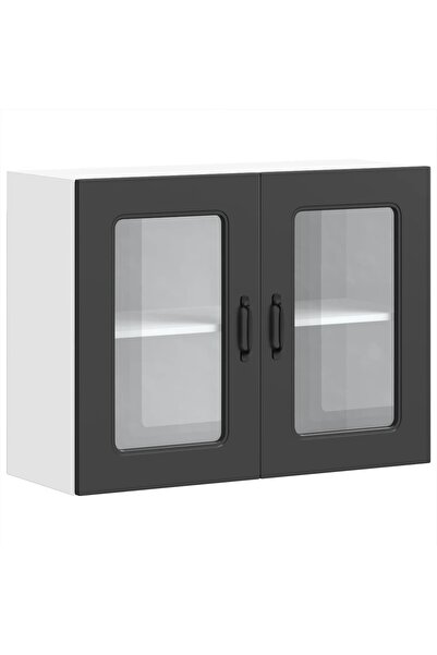 vidaxl Kitchen cabinet with glass door "Kalmar" in black wood