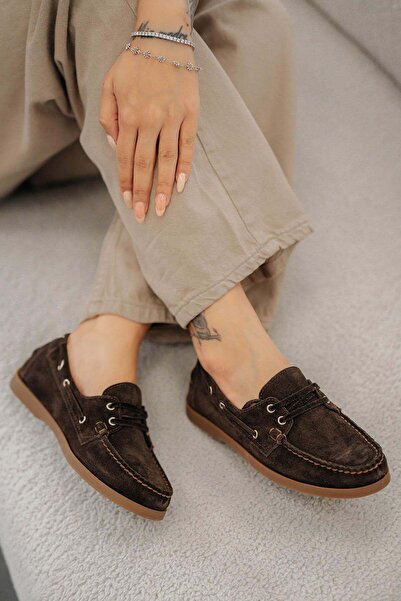 Parponi Sims Women's Lace-Up Genuine Suede Leather Loafer Shoes Brown