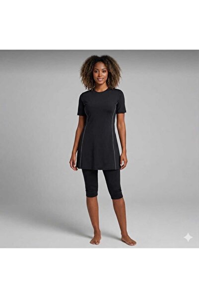 SUERTO Black Women's Short Sleeve Closed Hijab Swimsuit (Built-In Breast Pad ...