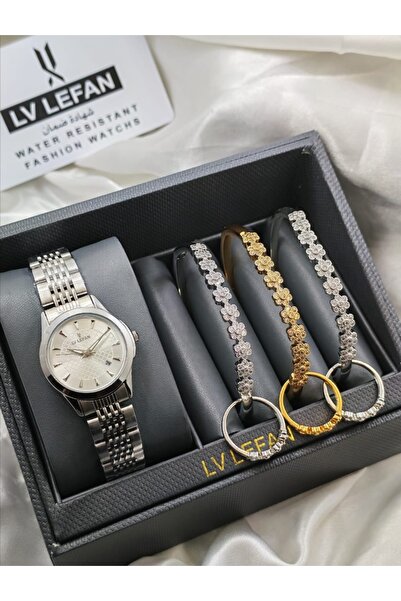 LV LEFAN Women's Watch with 3 Matching Accessory Bracelets.