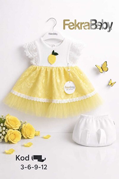 FEKRA BABY 2'li kız bebek Limon nakışlı elbisesi