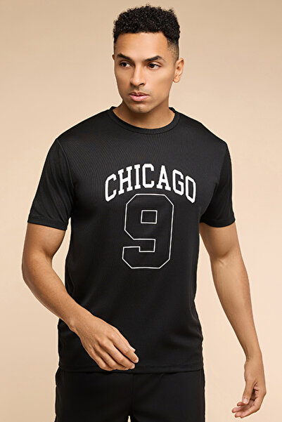 R&B Typography Print Active T-Shirt with Crew Neck and Short Sleeves