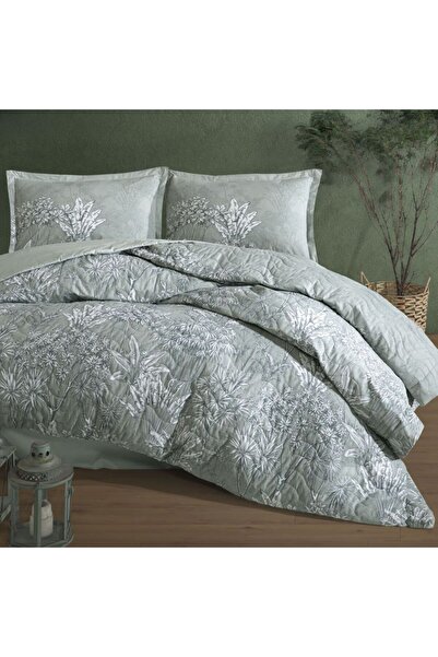 DENİZLİ ÇEYİZ Clasy Double 4 Season Quilted Duvet Cover Set İrma Mint
