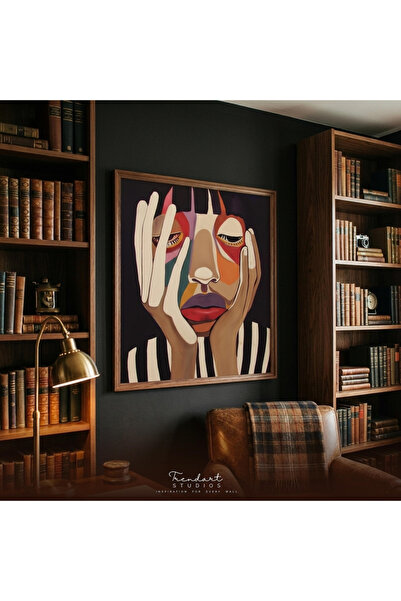 Tuba Decor Wooden Framed Square Painting Colorful Face