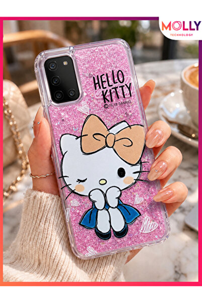 Molly SAMSUNG GALAXY A31 İçin Pembe İçi Sulu Simli Hello Kitty Desenli Siliko...