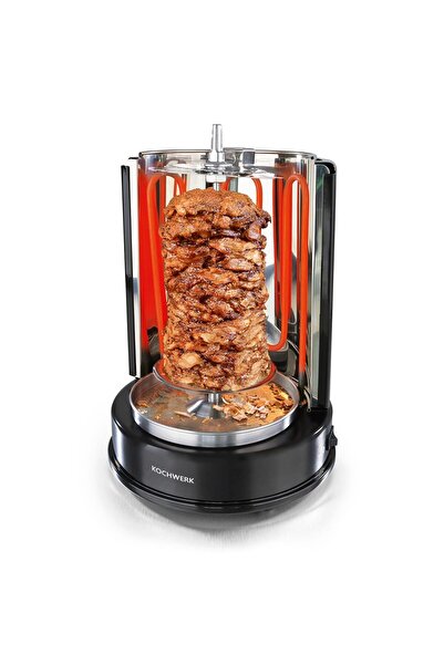 Rachs ev için kebap ızgarası | Et, balık ve sebze çeşitleri için dikey çoklu ızgara | 360° dönebilen ve büyük ısıtma elemanlı et lokantası | Orta şiş ve 6 adet şiş kebap şiş