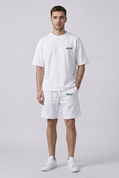 BACKLAİN Mod Style Men's Oversize 2-Piece Set Shorts 100% Cotton Comfortable Fit