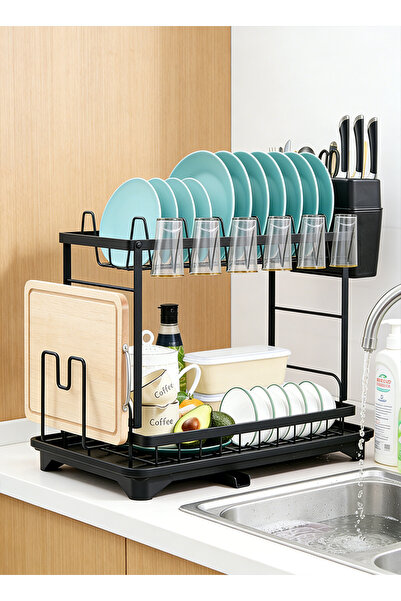 Yoawllty 2-Tier Dish Drying Rack with Drip Tray & Swivel Drainage Spout, Uten...