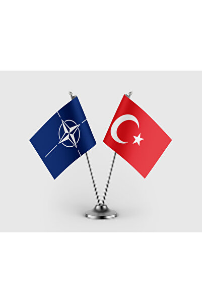 puntodizayn NATO Bayrağı Ve Türkiye Bayrağı İkili Saten Masa Bayrağı Takımı