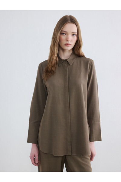 LC Waikiki Khaki Oversize Linen Blend Women's Shirt Tunic