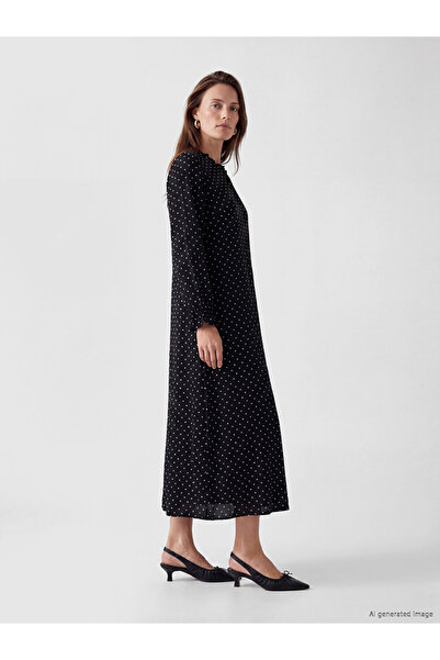 LC Waikiki Esvab • Modern & Distinctive Ruffled Stand Collar Polka Dot Dress