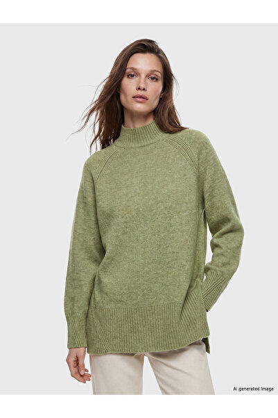 LC Waikiki Green Half Turtleneck Oversized Women's Knitwear Tunic