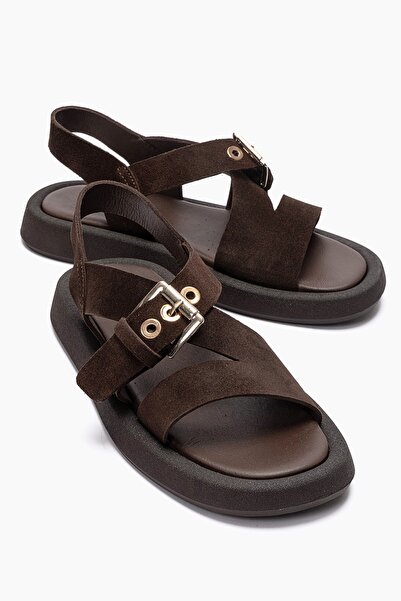 LuviShoes Sandale de damă RIVEN din piele naturală maro cu cataramă