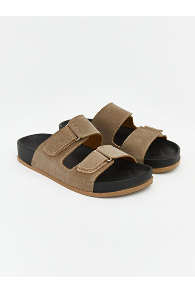 LC Waikiki Khaki Double Striped Men's Slippers